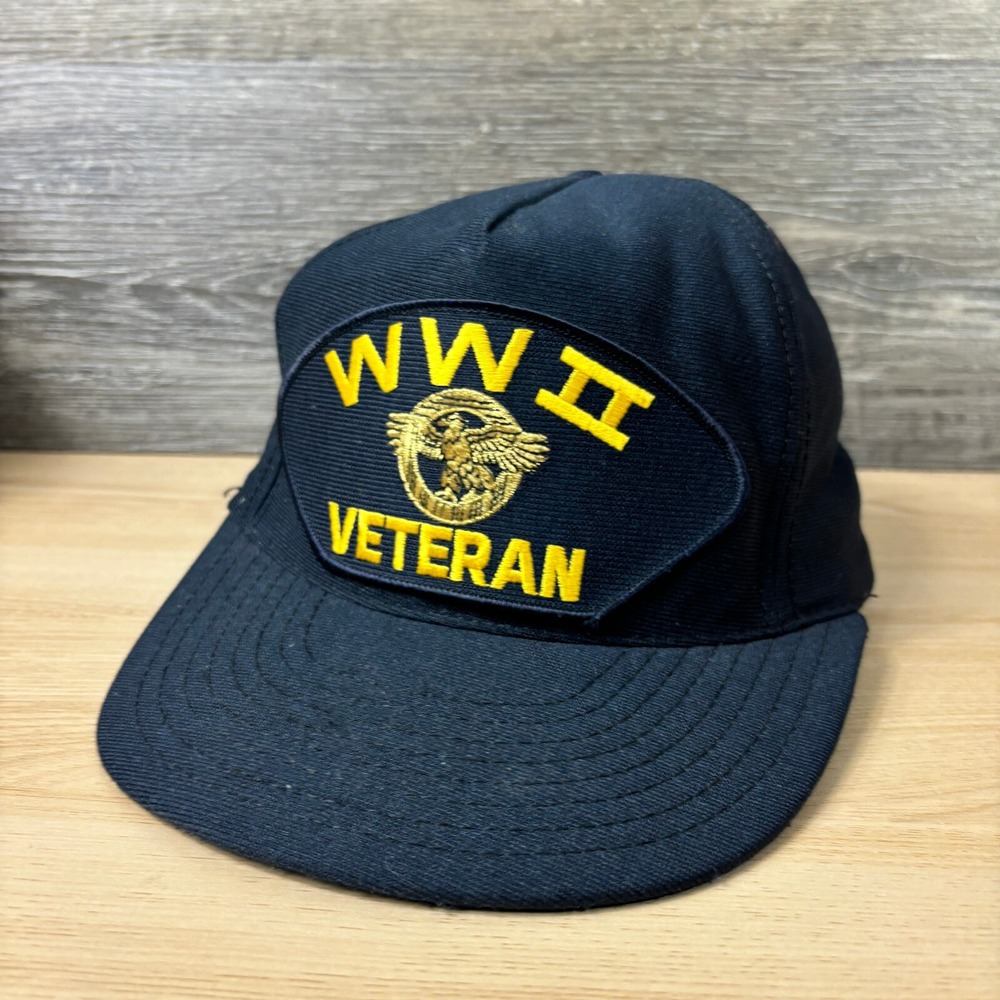 Vintage WWII Veteran Hat‎ Cap Snapback Blue USA Made Adjustable